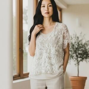 Brunello Cucinelli Open Fringe crochet Top Short sleeve plus tank size XL